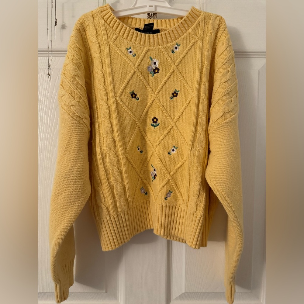 Yellow floral embroidered sweater